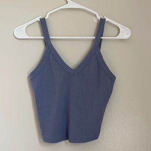 Blue Ribbed Cropped Tank Top